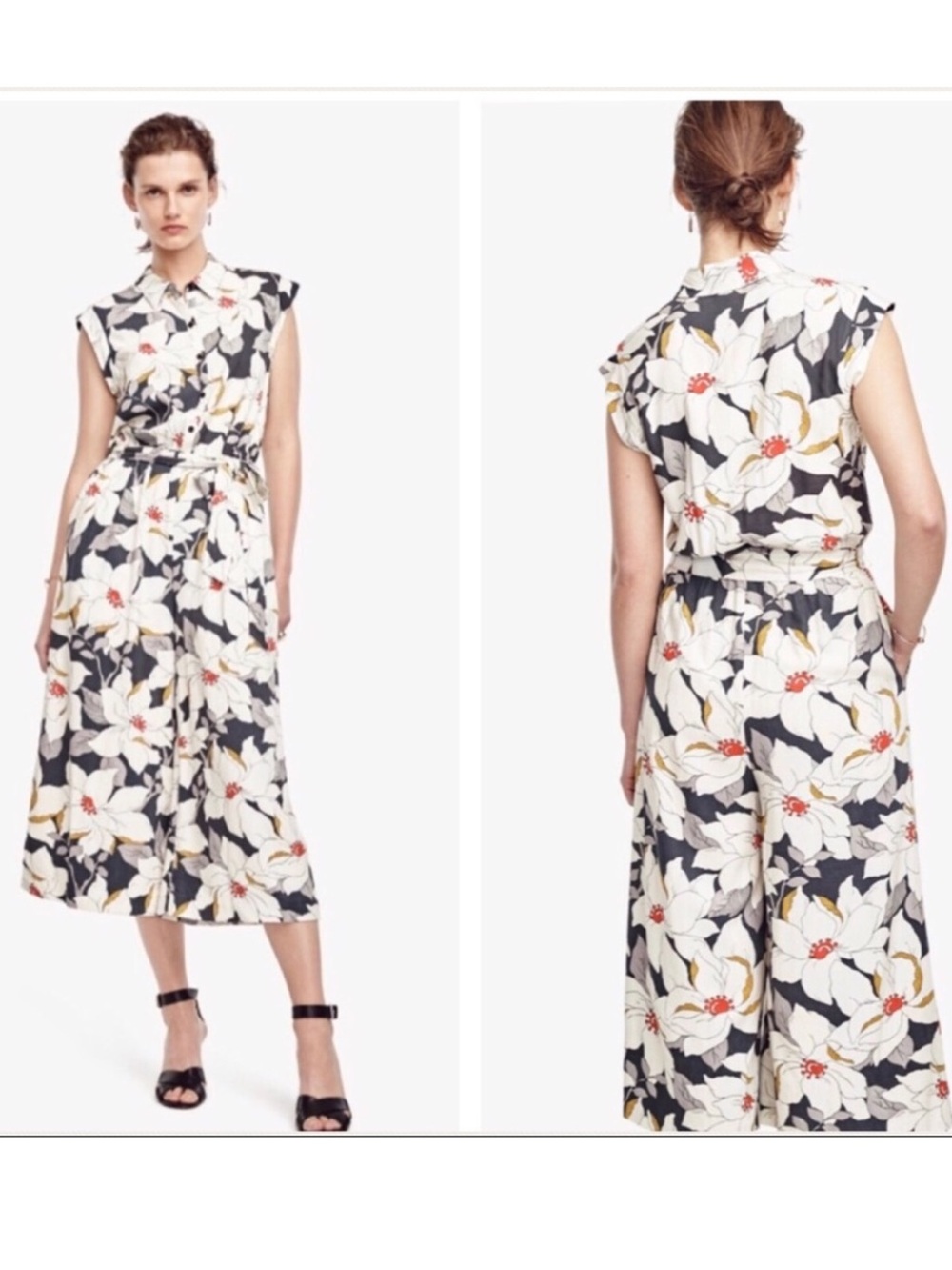 Ann Taylor Hibiscus print wide-leg jumpsuit 100% rayon Size 4 - Picture 3 of 13